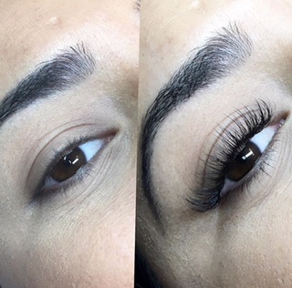 Before and after Lady Red Lash extensions
